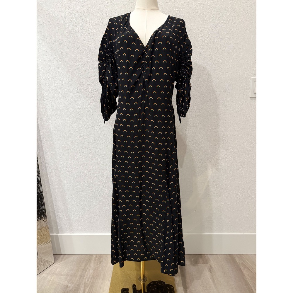 Opening Ceremony 100% Silk Midi Dress M Rainbow Print Indie Sleaze Art Teacher